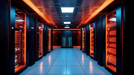 Cloud computing technology server room created with Generative AI