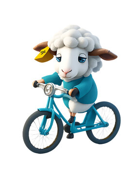 sheep riding a bicycle