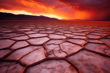 Frozen lake at sunset in National Park, Generated AI