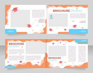 University and college promotional bifold brochure template design. Half fold booklet mockup set with copy space for text. Editable 2 paper page leaflets. Nunito Regular, Raleway Black fonts used