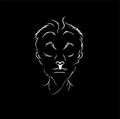 line art illustration design, half monkey person face