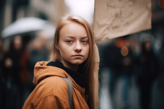 Shot Of A Young Woman Holding Up A Sign In Protest, Created With Generative Ai