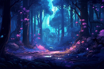 Fototapeta na wymiar Generative AI. anime style mystery forest background