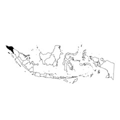 Vector map of the province of Aceh highlighted highlighted in black on the map of Indonesia.