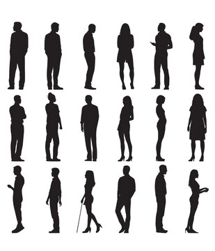 Silhouette of people, men and women collection, vector, isolated on white background