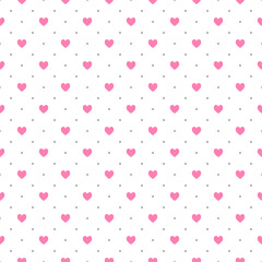 Heart pattern - pink seamless polka vector background. Vector illustration texture.