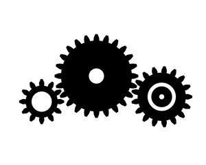 Three cog wheel gears isolated vector icon