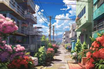 Fototapeta na wymiar Generative AI. the backdrop of an anime style fantasy city