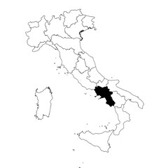Vector map of the region of Campania highlighted highlighted in black on the map of Italy.
