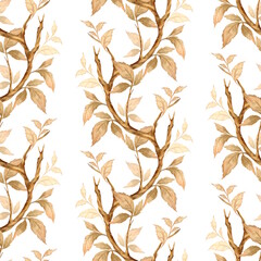 Fototapeta na wymiar Seamless vertical pattern with branches and leaves. Wallpaper, fabric, wrapping paper, scrapbooking paper