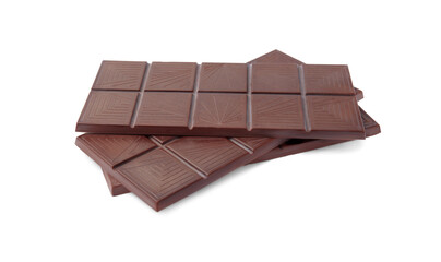 Delicious dark chocolate bars isolated on white