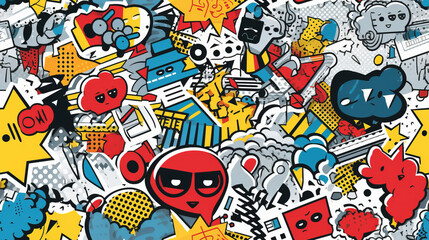 Obraz premium Seamless pattern background inspired by the playful and whimsical world of pop art including primary colors red blue and yellow