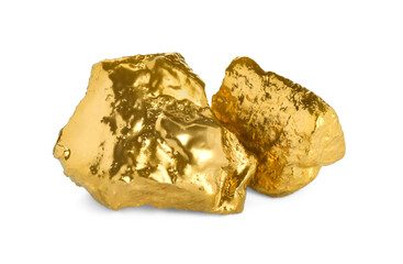 Two shiny gold nuggets on white background