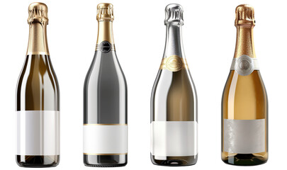 Set of Borgognotta - bottle of prosecco or champagne wine isolated on transparent background 