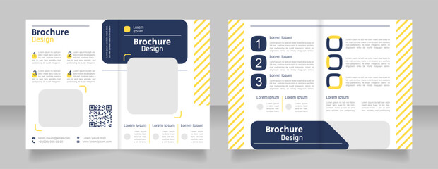Digital technology bifold brochure template design. Half fold booklet mockup set with copy space for text. Editable 2 paper page leaflets. Secular One Regular, Rajdhani-Semibold, Arial fonts used