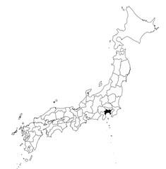 Vector map of the prefecture of Kanagawa highlighted highlighted in black on the map of Japan.