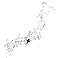 Vector map of the prefecture of Mie highlighted highlighted in black on the map of Japan.