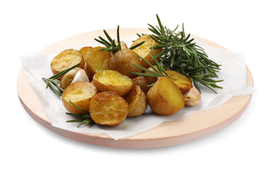 Obraz na płótnie Canvas Delicious baked potatoes with rosemary isolated on white