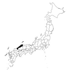 Obraz premium Vector map of the prefecture of Shimane highlighted highlighted in black on the map of Japan.