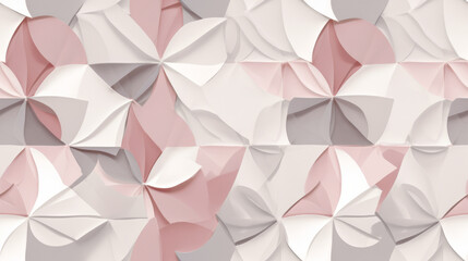 Seamless pattern background with traditional Japanese geometric patterns inspired by origami folds, cherry blossom pink and subtle textures
