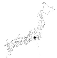 Vector map of the prefecture of Yamanashi highlighted highlighted in black on the map of Japan.