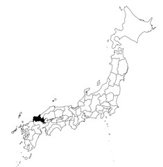 Vector map of the prefecture of Yamaguchi highlighted highlighted in black on the map of Japan.