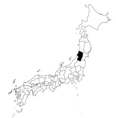 Vector map of the prefecture of Yamagata highlighted highlighted in black on the map of Japan.