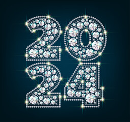 numbers 2024 square of sparkling diamonds decoration vector