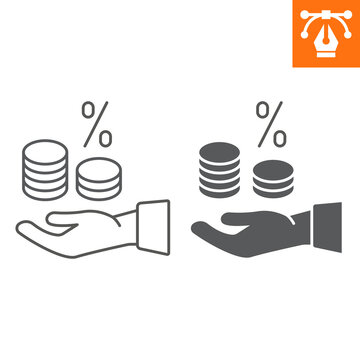 Commission line and solid icon, outline style icon for web site or mobile app, hand and money ,percentage vector icon, simple vector illustration, vector graphics with editable strokes.