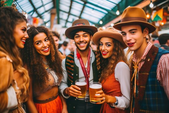 Global Oktoberfest Joy: Young Visitors from Around the World Celebrating and Enjoying Festivities Together, Generative AI