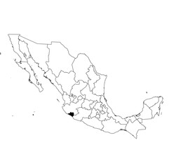Vector map of the province of Colima highlighted highlighted in black on the map of Mexico.