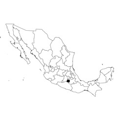 Vector map of the province of Morelos highlighted highlighted in black on the map of Mexico.