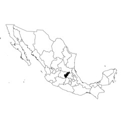 Vector map of the province of Querétaro highlighted highlighted in black on the map of Mexico.