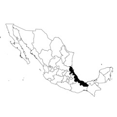 Vector map of the province of Veracruz highlighted highlighted in black on the map of Mexico.