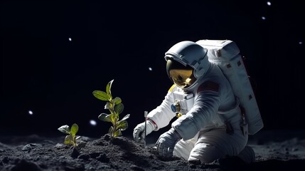Astronaut grows a plant on the Moon created with generative ai technology