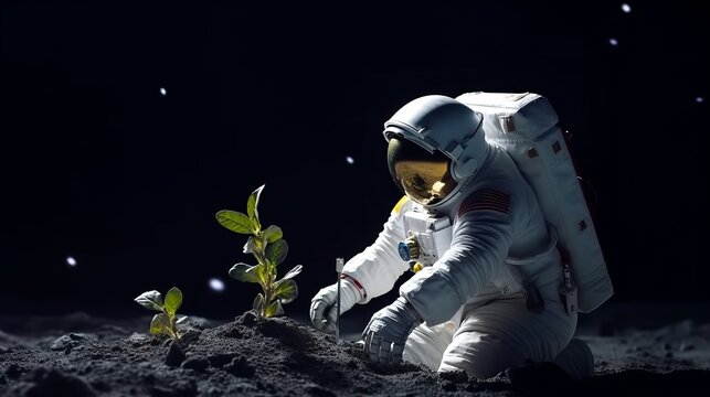 Astronaut grows a plant on the Moon created with generative ai technology