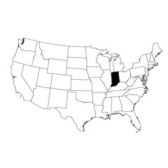 Vector map of the state of Indiana highlighted highlighted in black on the map of the United States of America.