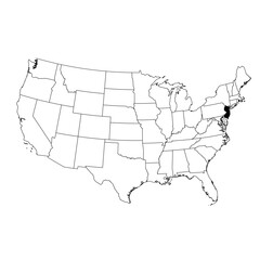 Vector map of the state of New Jersey highlighted highlighted in black on the map of the United States of America.