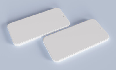 white smartphone mobile with empty screen on blue background