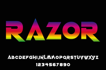 Obraz premium Condensed alphabet display font vector with on isolated black background.