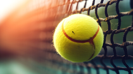 closeup of tennis ball hitting racket created with Generative AI