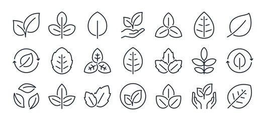 Natural, vegan, organic and healthy related editable stroke outline icons set isolated on white background flat vector illustration. Pixel perfect. 64 x 64.
