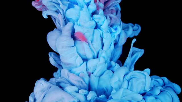 Fluid Art Abstraction: Serene Ink Cloud Dissolving in Water - Purple, Blue, Pink