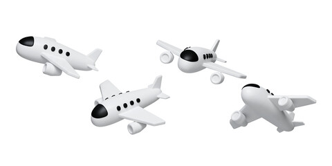Sets of 3D air plane, Tourism and travel concept, minimal style, Flat . icon isolated on white background. 3d rendering illustration. Clipping path..