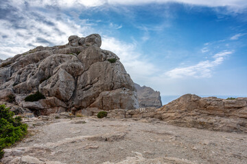 View from Mirador de Es Colomer, Peninsula de Formentor, Balearic Islands Mallorca Spain. Travel agency vacation concept.