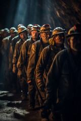 Fototapeta na wymiar Miners work in a mine. Hard mining work underground.