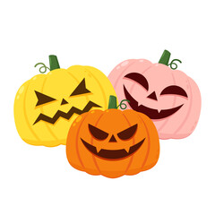 Pumpkin head. Cute and scary halloween pumpkin monster. Holidays cartoon character in flat style collection.