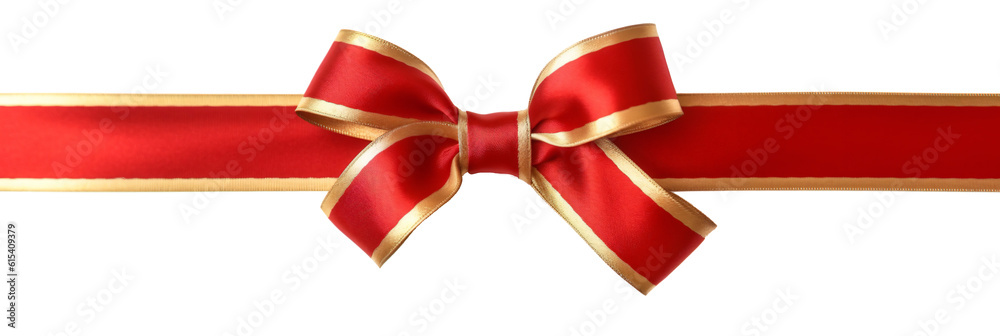 Wall mural red ribbon and bow with gold isolated against transparent background