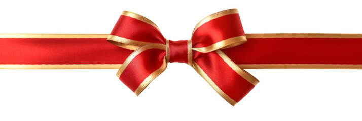 red ribbon  and bow with gold isolated against transparent background