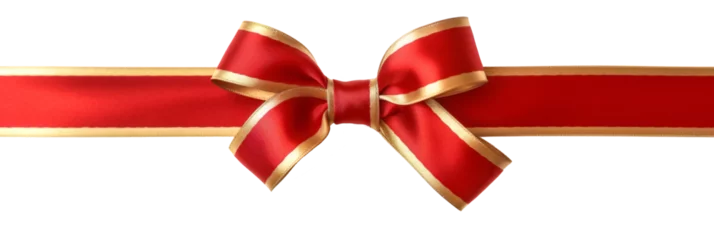 red ribbon  and bow with gold isolated against transparent background © bmf-foto.de